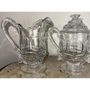 Vintage Fostoria Glass Argus Clear Sugar Creamer Henry Ford Museum #2770